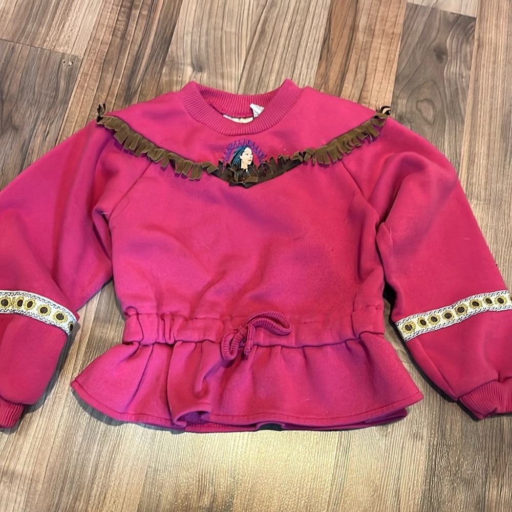 Vintage Pocahontas Kids Sweater 90s, pink with fringe
